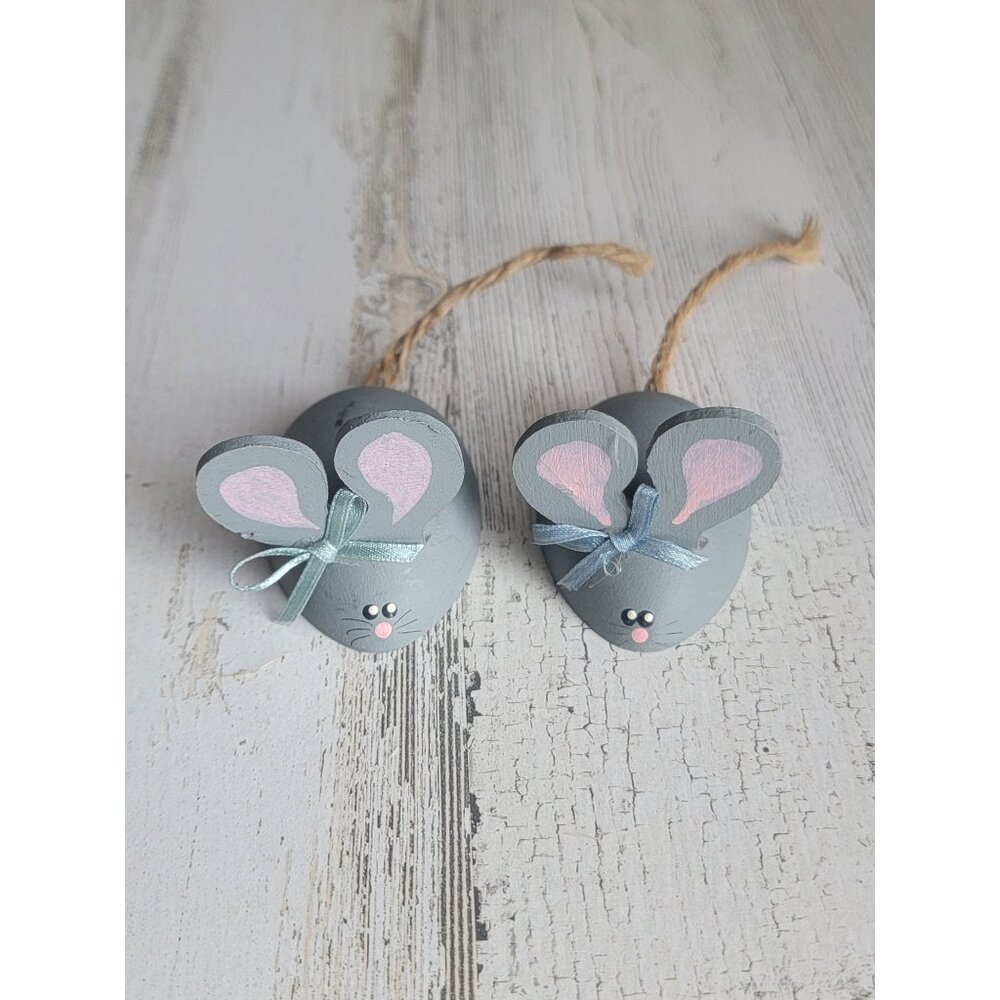 Wooden gray mice mouse spring figure decor set